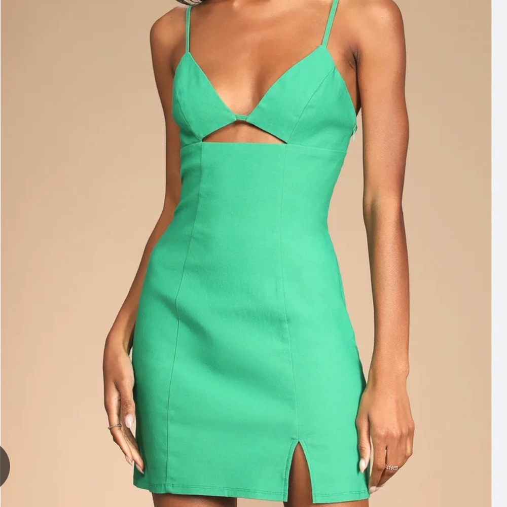 Green cut out mini body con dress